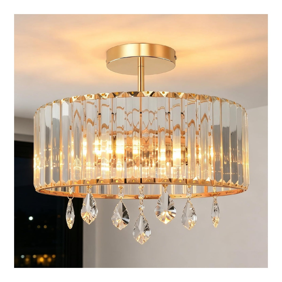 Lustre decoratif Dore et Ambre avec diffusion lumineuse harmonieuse 60W E27