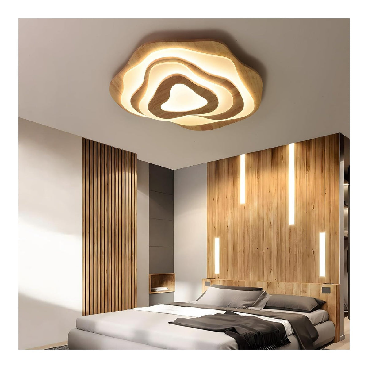 Plafonnier Blanc et Ambre aux lignes epurees avec eclairage confortable 50W 3000K