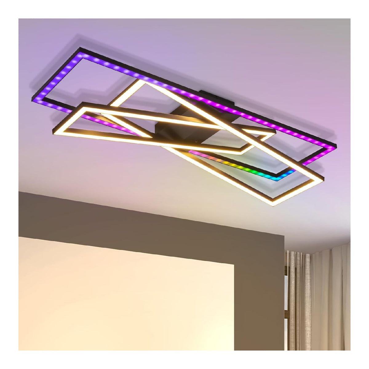 Luminaire Noir et Ambre a silhouette graphique de type plafonnier 36W