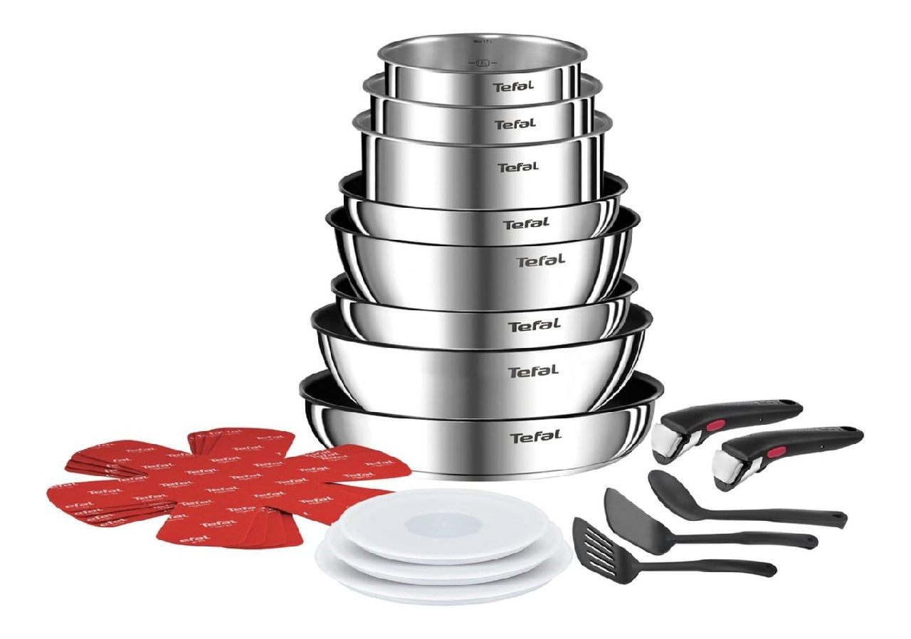 Batterie Emotion Ingenio de cuisine Acier Inoxydable 20 pieces Poele induction avec poignee amovible brevetee Cuisson polyvalente plaque four frigo Empilable pour gain de place optimal