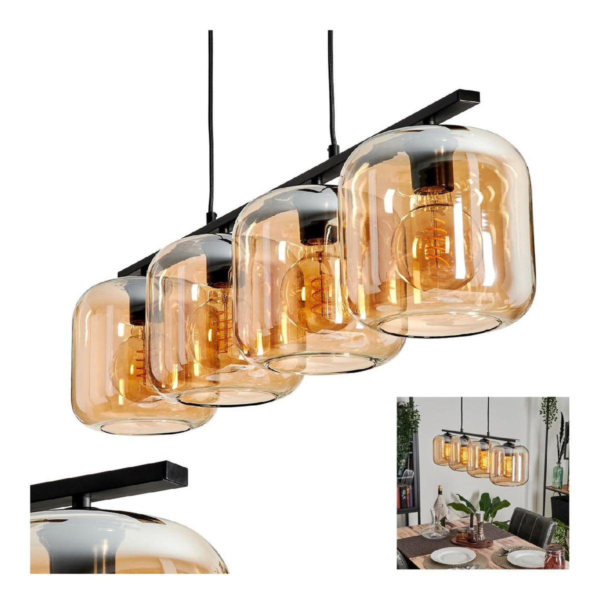 Suspension Noir et Ambre au style moderne avec conception fonctionnelle 20 W IP 20 E27