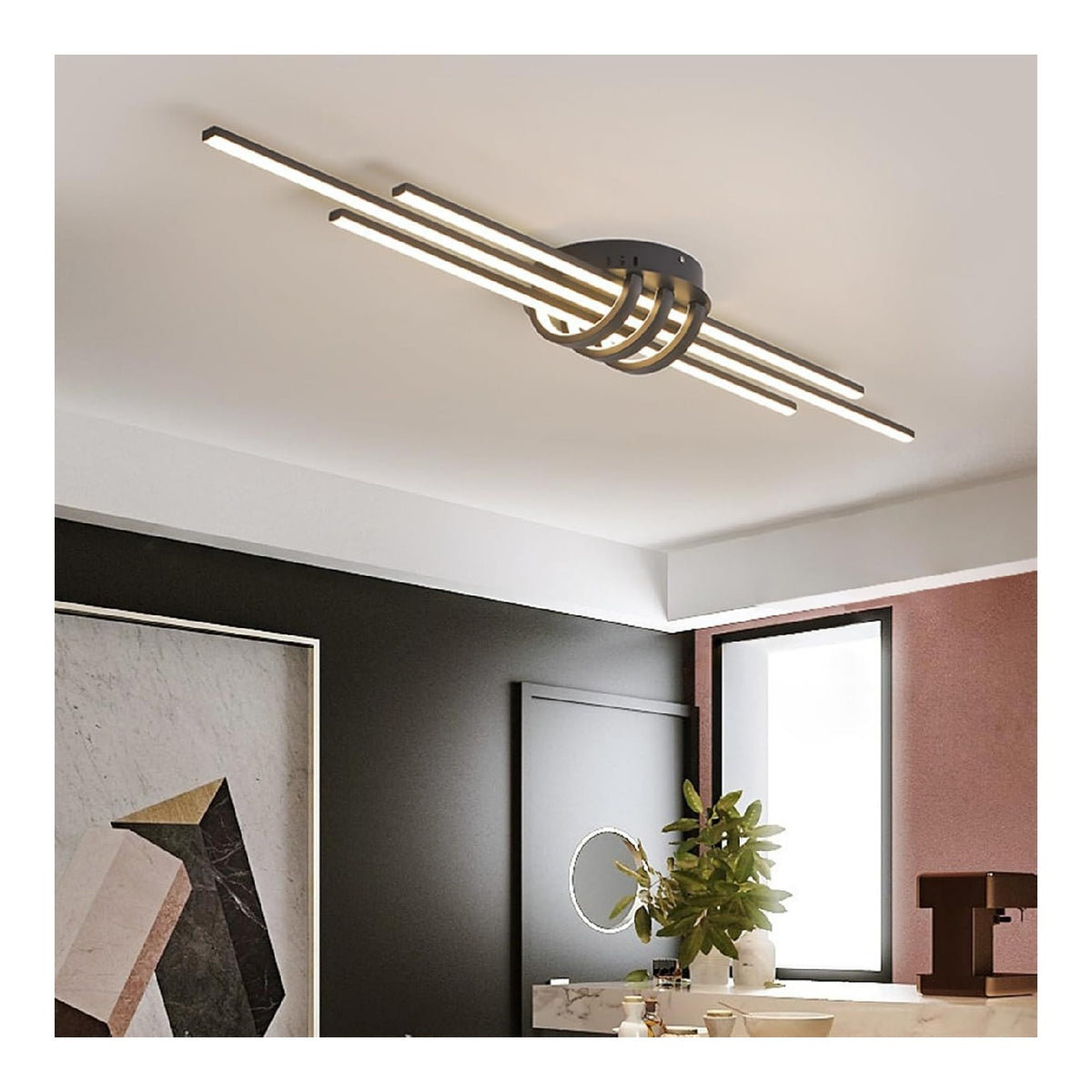 Luminaire Noir et Blanc a silhouette graphique de type suspension 40W 6000K