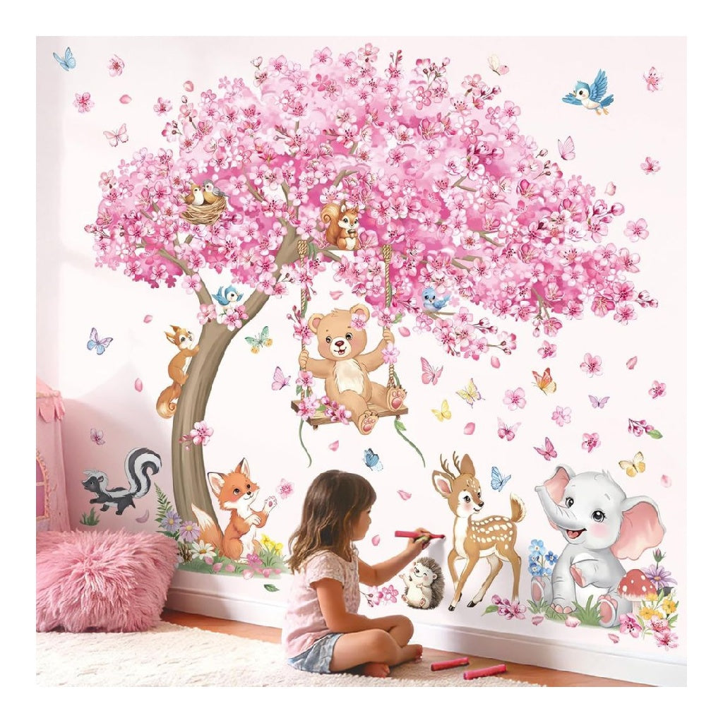decalmile Muraux Stickers Animaux Bois ArbreAutocollant Mural Cerisier