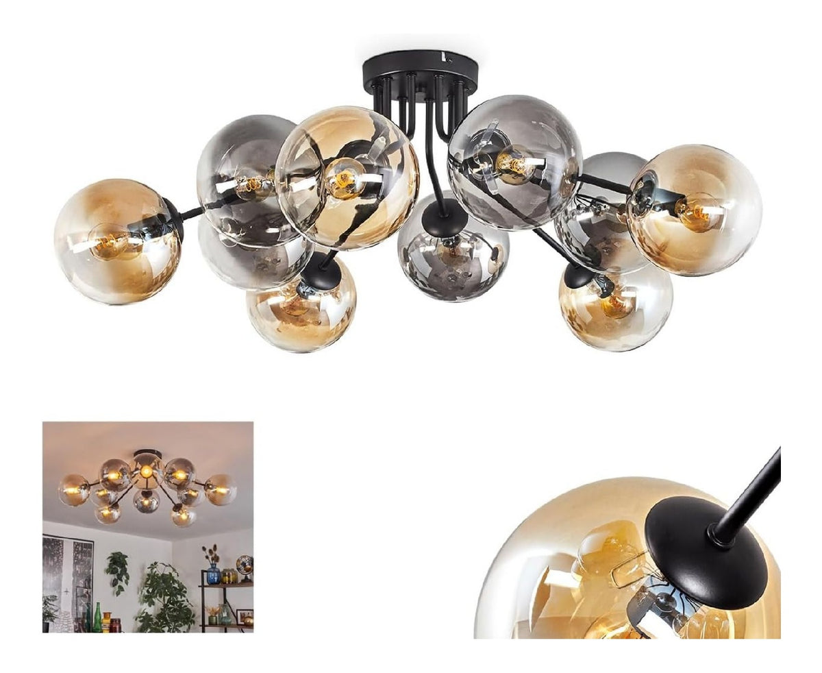 Plafonnier decoratif Noir et Gris avec diffusion lumineuse harmonieuse 25 W IP20 E14