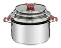 Space Lot Opti de 3 Faitouts avec Couvercles Acier Inoxydable Batterie de cuisinette induction empilable destine a gain de place Cuisson homogene Compatible four ainsi que refrigerateur