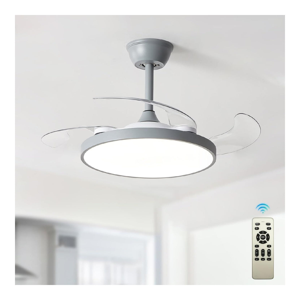 Lampe de table Blanc et Gris aux lignes epurees avec eclairage confortable 3000K