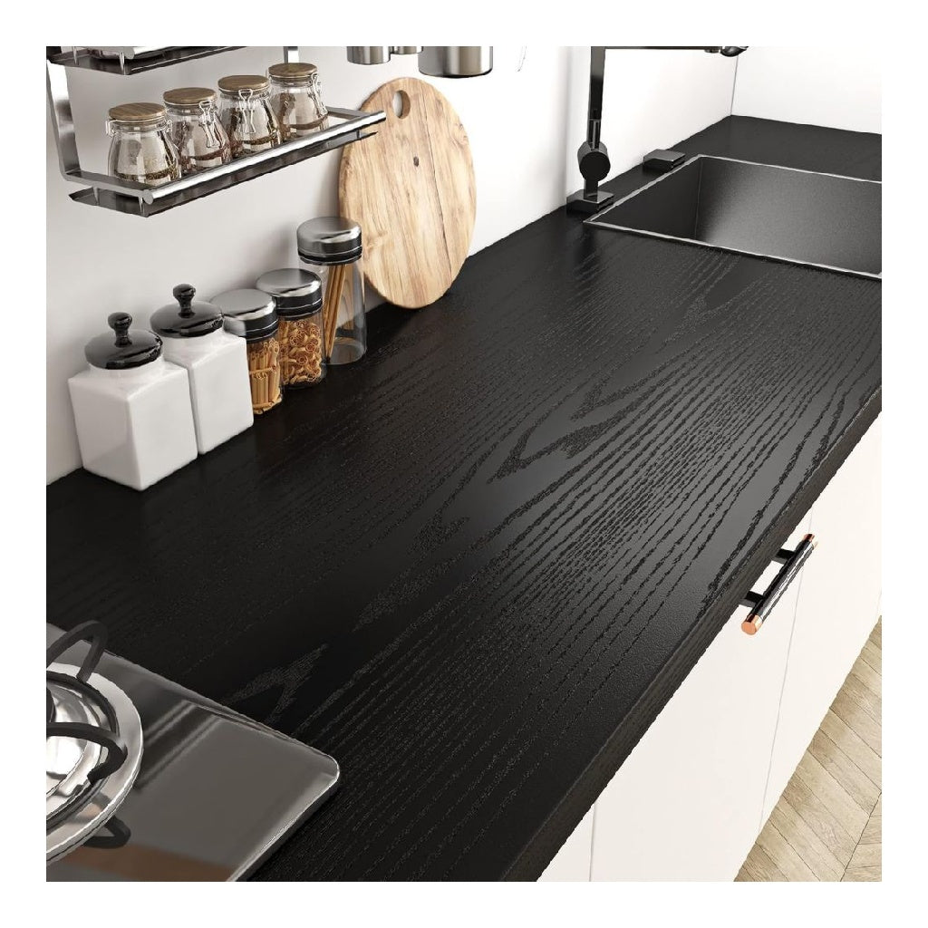 Livelynine Revetement Plan du Travail Adhesif Bois Noir 60CMx500CM Lavable Papier Adhesif pour Meuble Cuisine Noir Armoire Table Bureau Revetement Adhesif Meuble Cuisine Papier Peint Bois Noirs