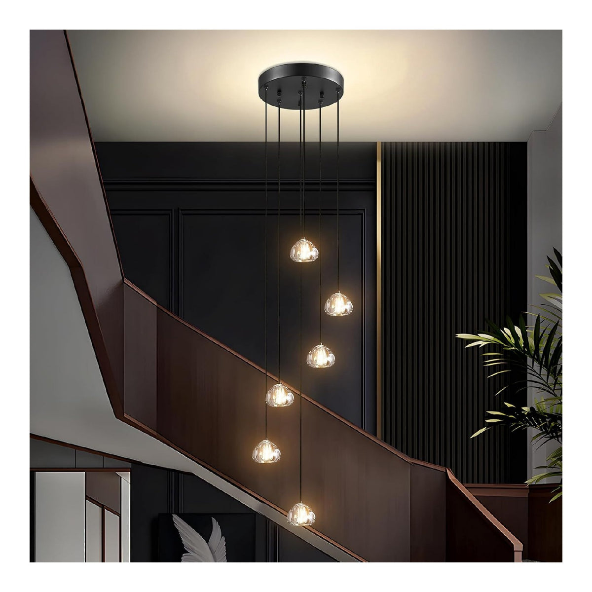 Luminaire Noir et Ambre a silhouette graphique de type suspension 2700K 2BV-452