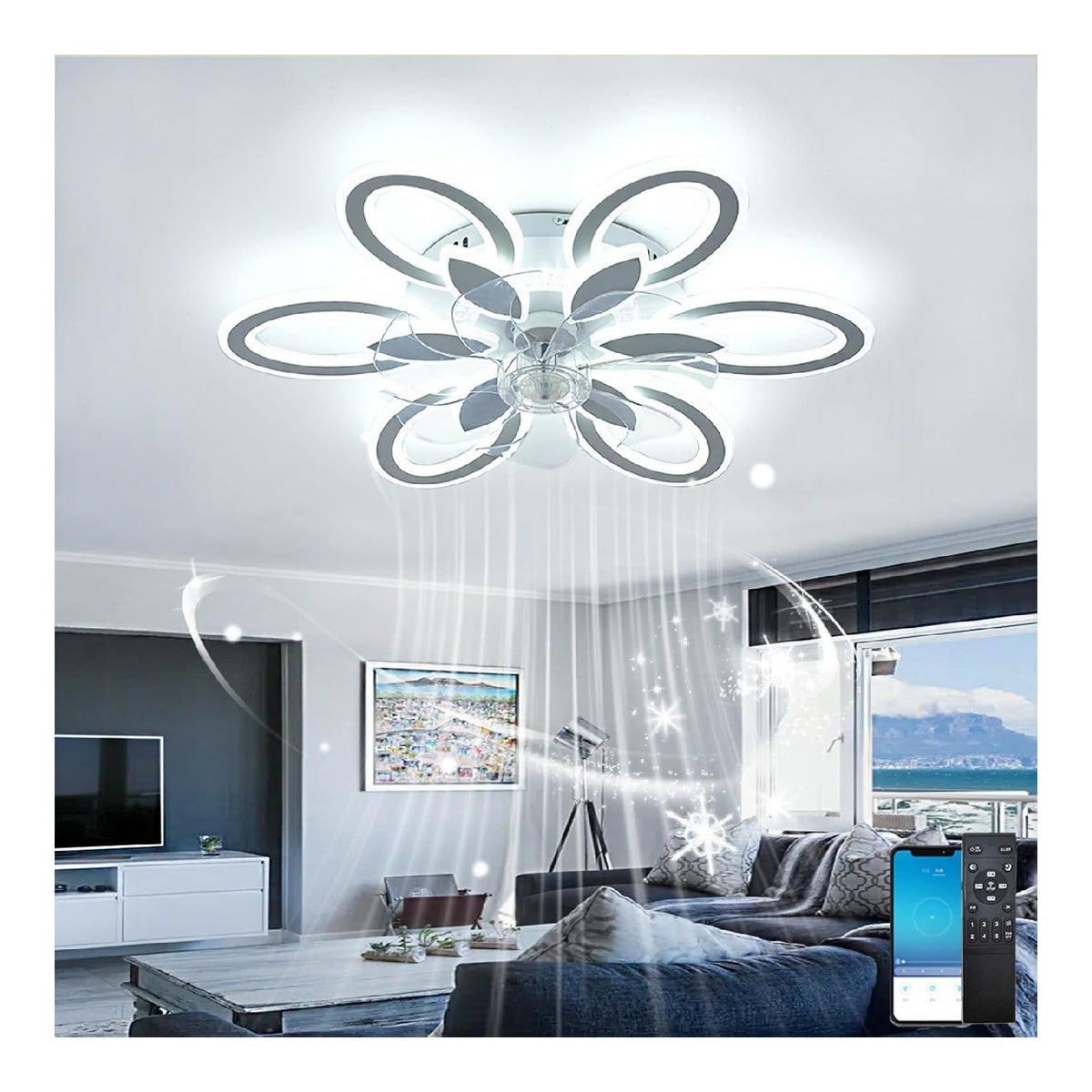 Luminaire Blanc et Ambre a silhouette graphique de type lustre 3000K D8-1780