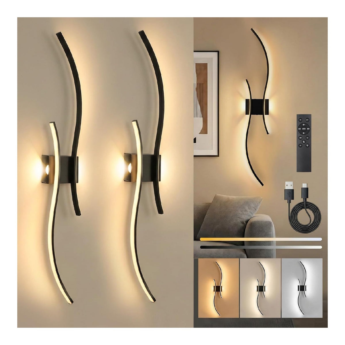 Solution lumineuse Noir et Blanc au dessin sobre en format applique murale 3000 K PY-8045